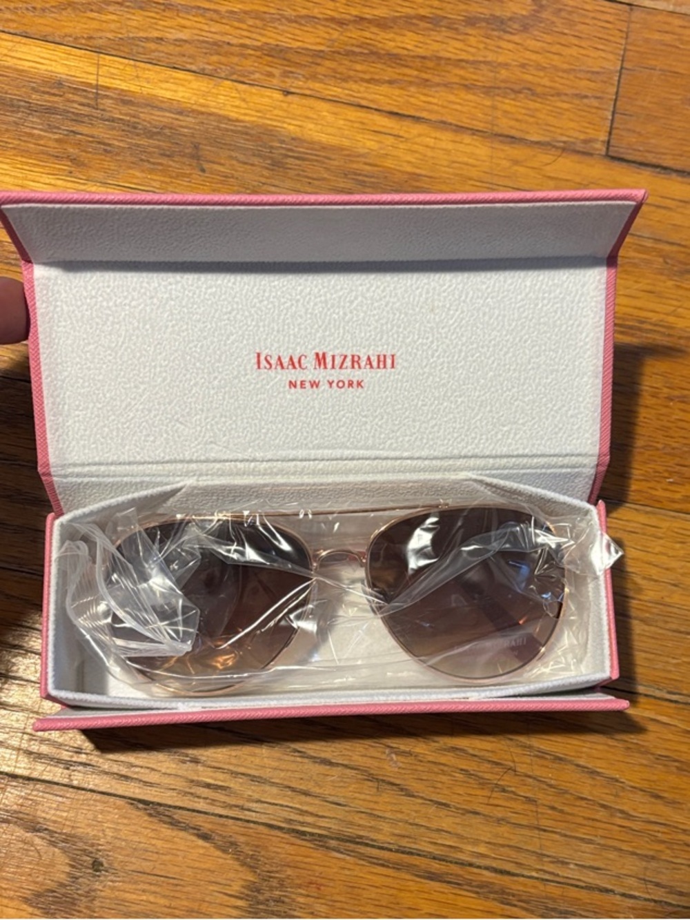 Isaac Mizrahi Pink Sunglasses Case with Brown Gradient Lens Aviator Sunglasses